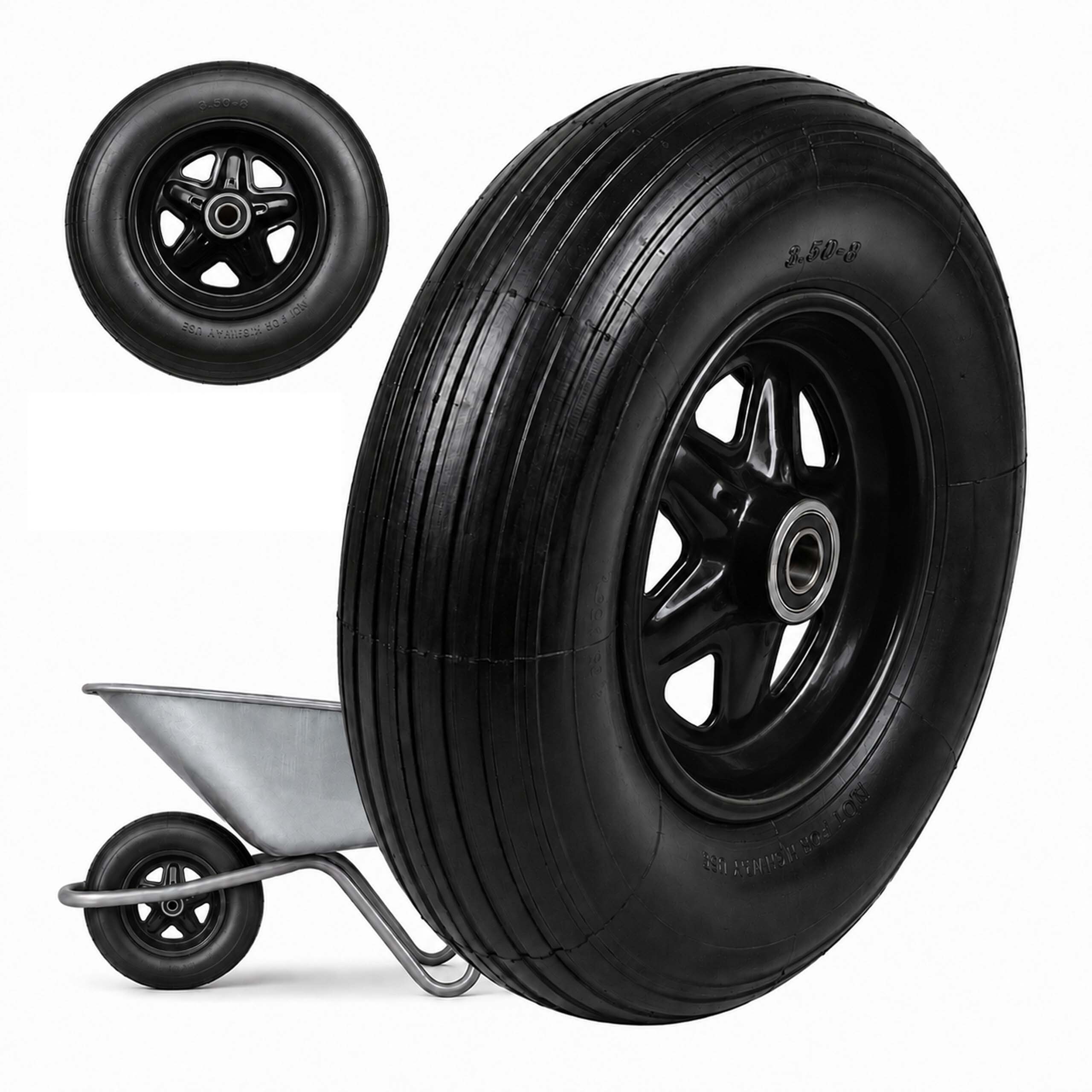 2 X Hand Truck Wheels In Black - 3.50-8