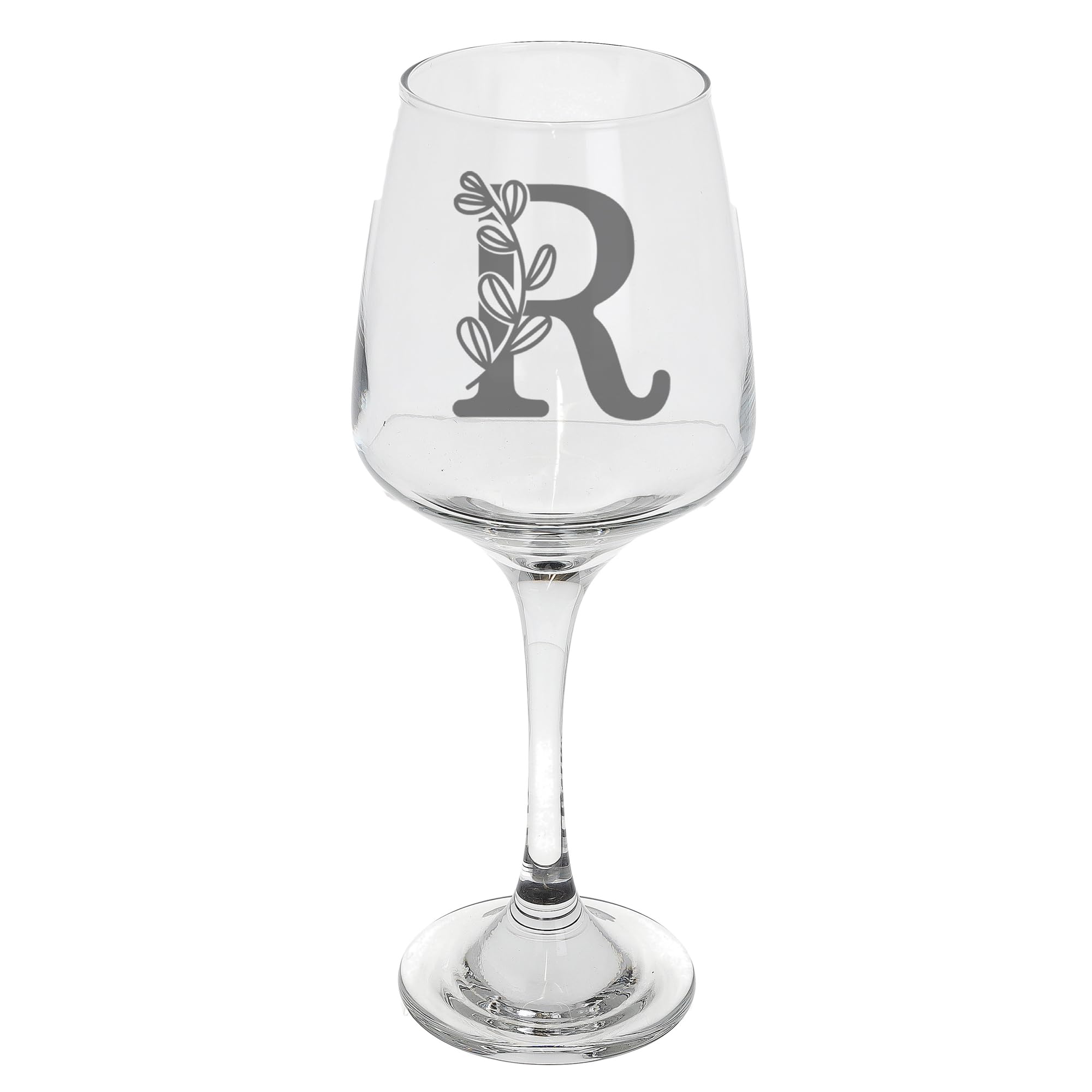 R Monogram Initial Etched Wine Glass Engraved Name
