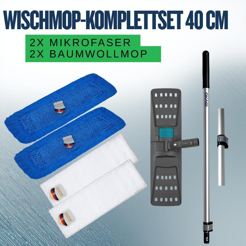 Mop Complete Set 40 Cm - 2x Microfiber Mop +mop Blue Folding Handle & Aluminum Telescopic Rod (80-145 Cm)