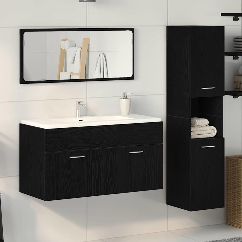 Image of Vidaxl 3-piece Bathroom Furniture Set In - Made From High-quality Wood Material With Sink Cabinet, Tall Cabinet, And Mirror For Storage And Organization - Modern Vanity With Floating Shelves