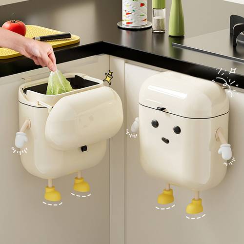 1pc space saving hanging trash can 9l 12l cabinet door mount bin with lid hung design for kitchen bathroom office compact cute
