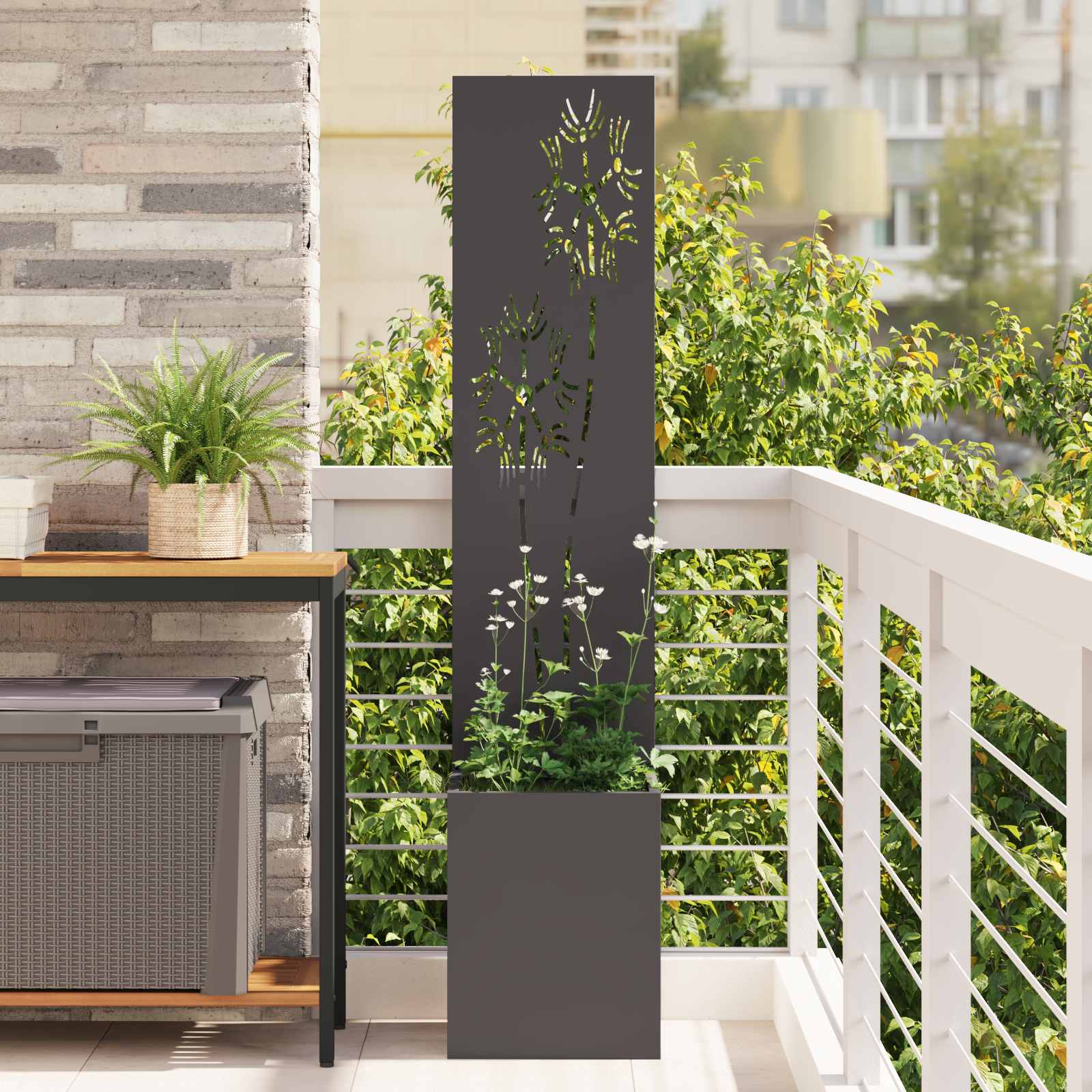 Image of Garden Privacy Screen Floral Black 32 X 32 X 150 Cm, Decorative Inserts, And Terrace Umbrellas, Privacy Fence, Landscape Panel, Decorative Room Divider