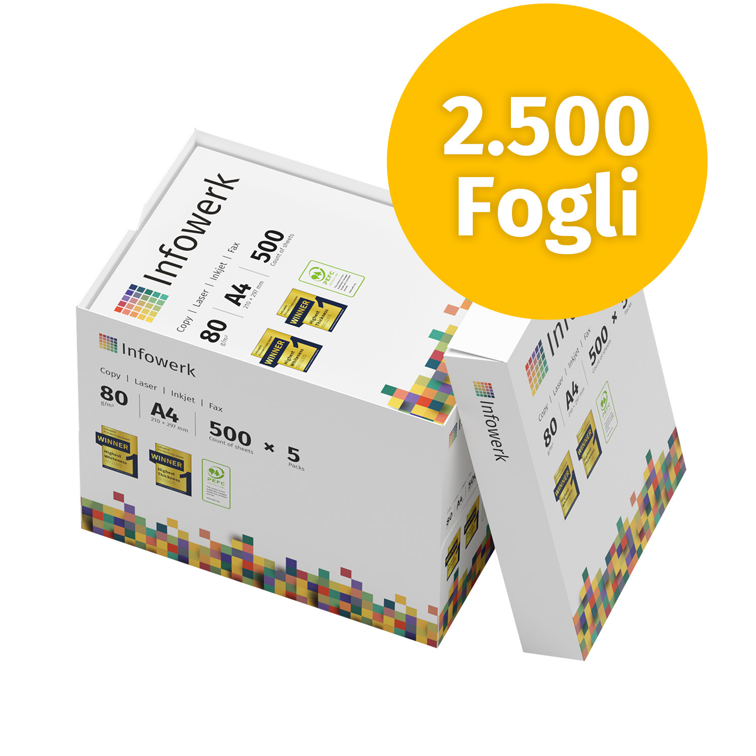 TEMU Carta per Stampante - Carta 2500 Fogli 5 x 500 A4 80g Premium Certificato