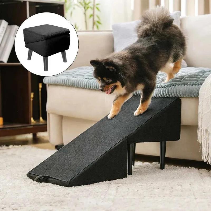 Elegant Dog Stool And Ramp For Pets In 1 - Foldable Step With Washable Cover - Multipurpose Footrest And Resting Platform For Dogs