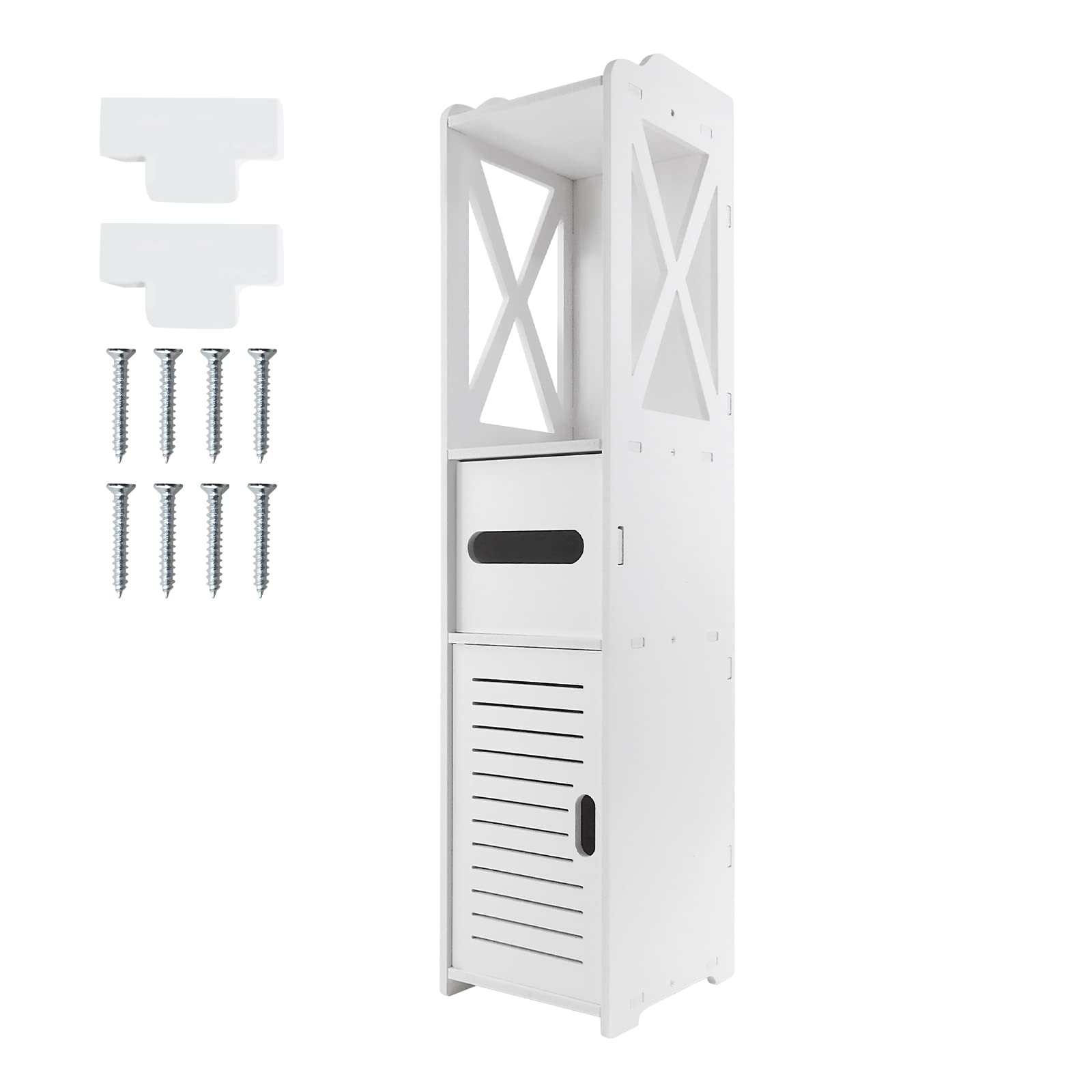 E-shop Moderner Badezimmer Aufbewahrungsschrank Dünner Schrank Regal Weiß mit Schubladen Weiß 80x18x20cm für Badezimmer Wohnzimmer Küche Büro WC