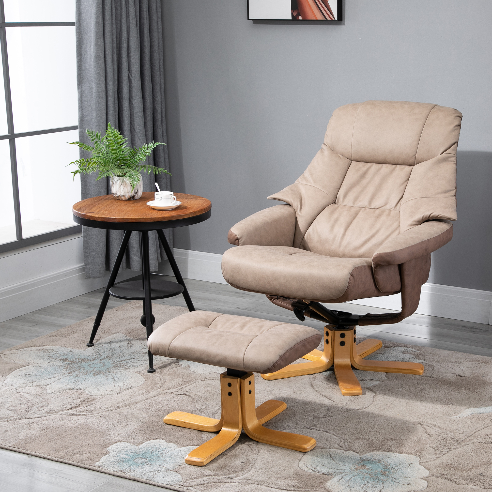 Image of Relax Chair With Stool, Swivel Tv Chair, Tv Chair With Reclining Function, Upholstered Chair For Living Room, Bedroom, Microfiber Brown, 78 X 82.5 X 109 Cm