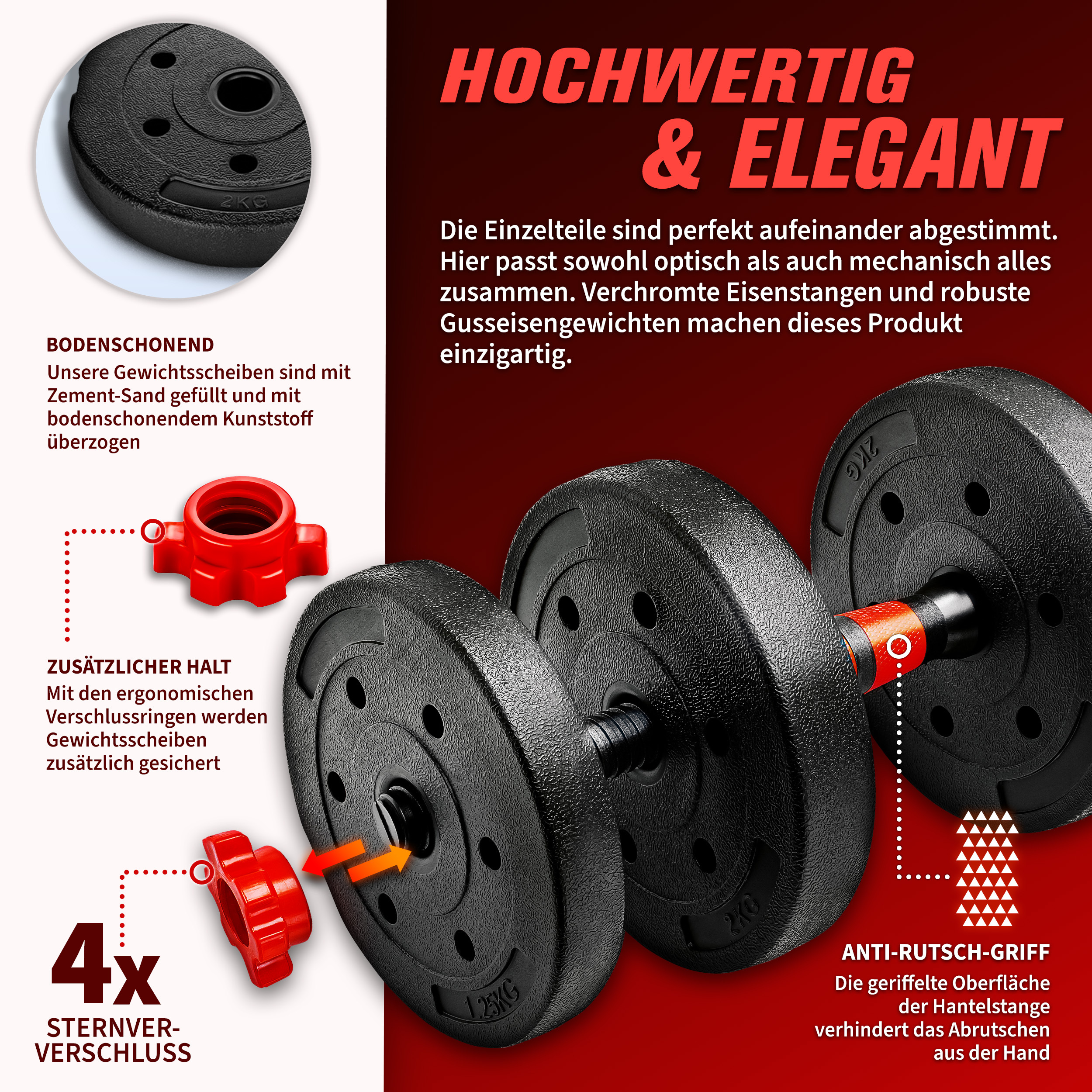 RE:SPORT 2-in-1 Dumbbell Set 20 kg | Verstelbare Dumbbell Set | Korte Dumbbell & Lange Dumbbell | Sterluchtingen & Verbindingsbuis