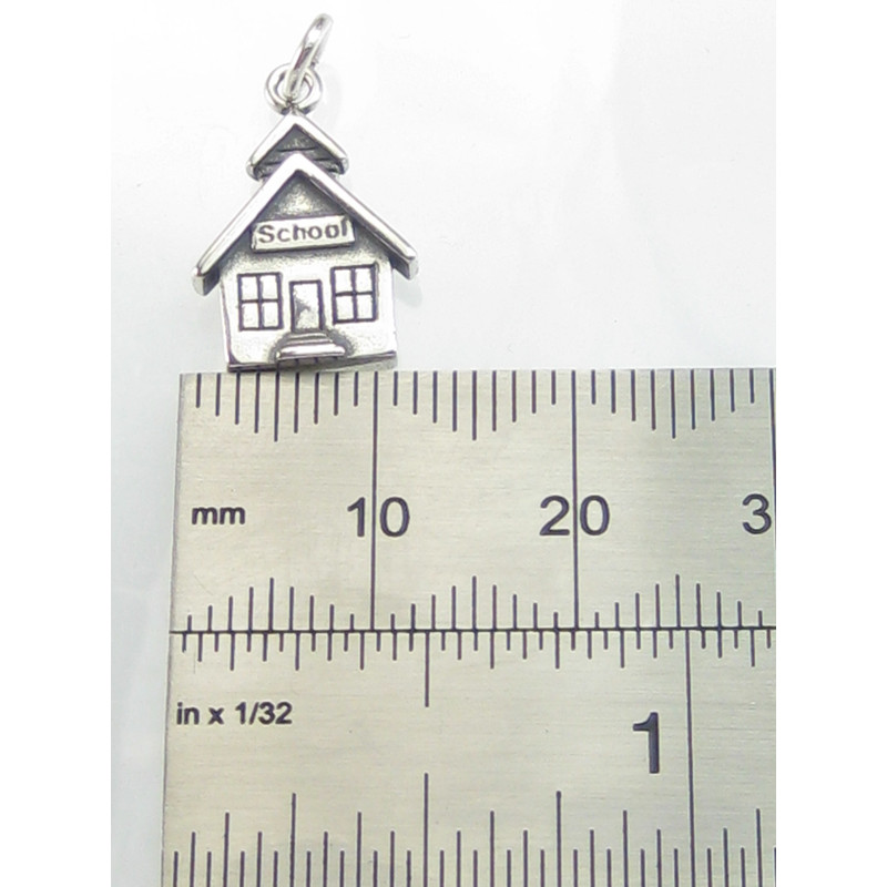 School House Sterling Silver Charm for DIY Jewelry