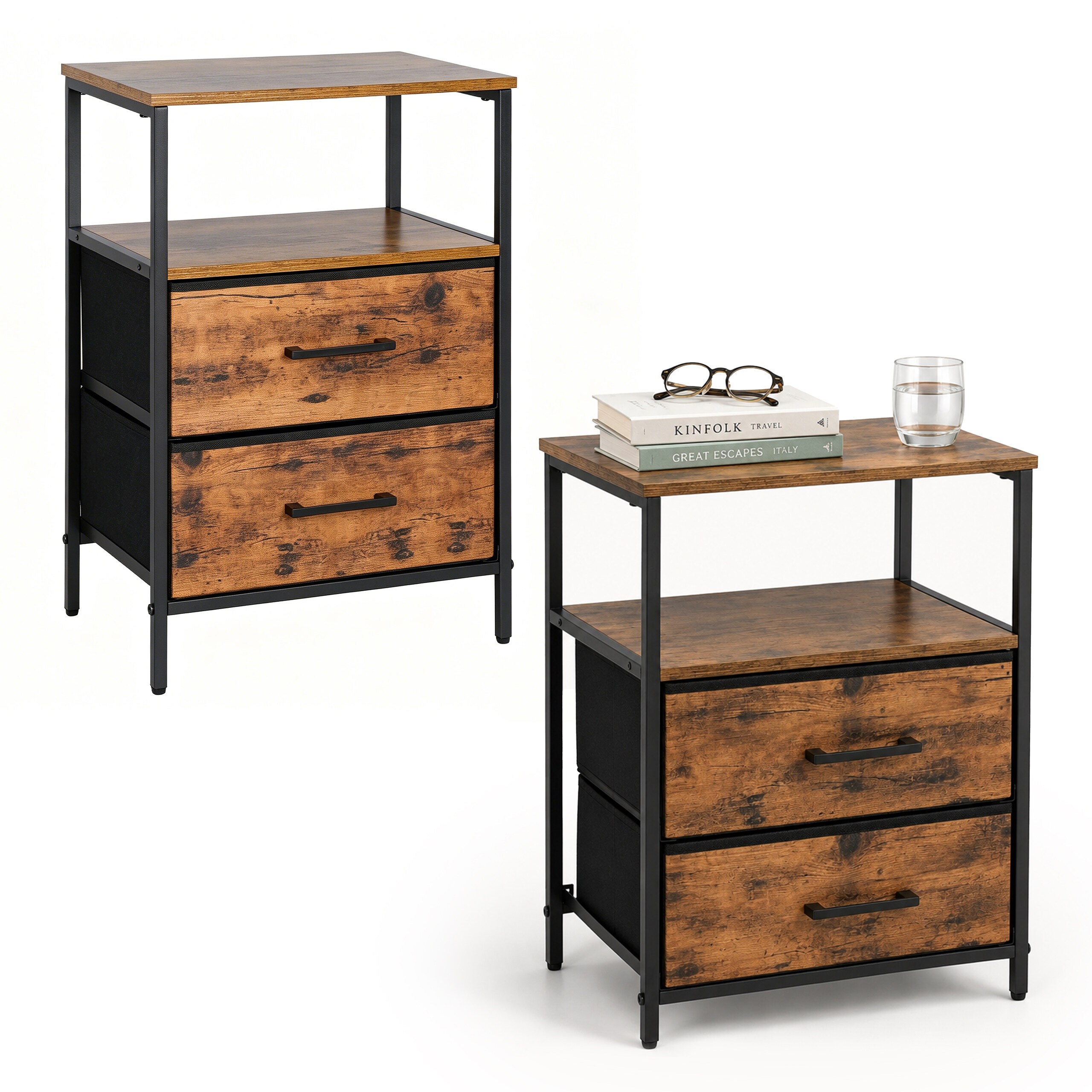 Image of 2 X Nightstand In Brown/black - (w)38 X (h)61 X (d)28 Cm