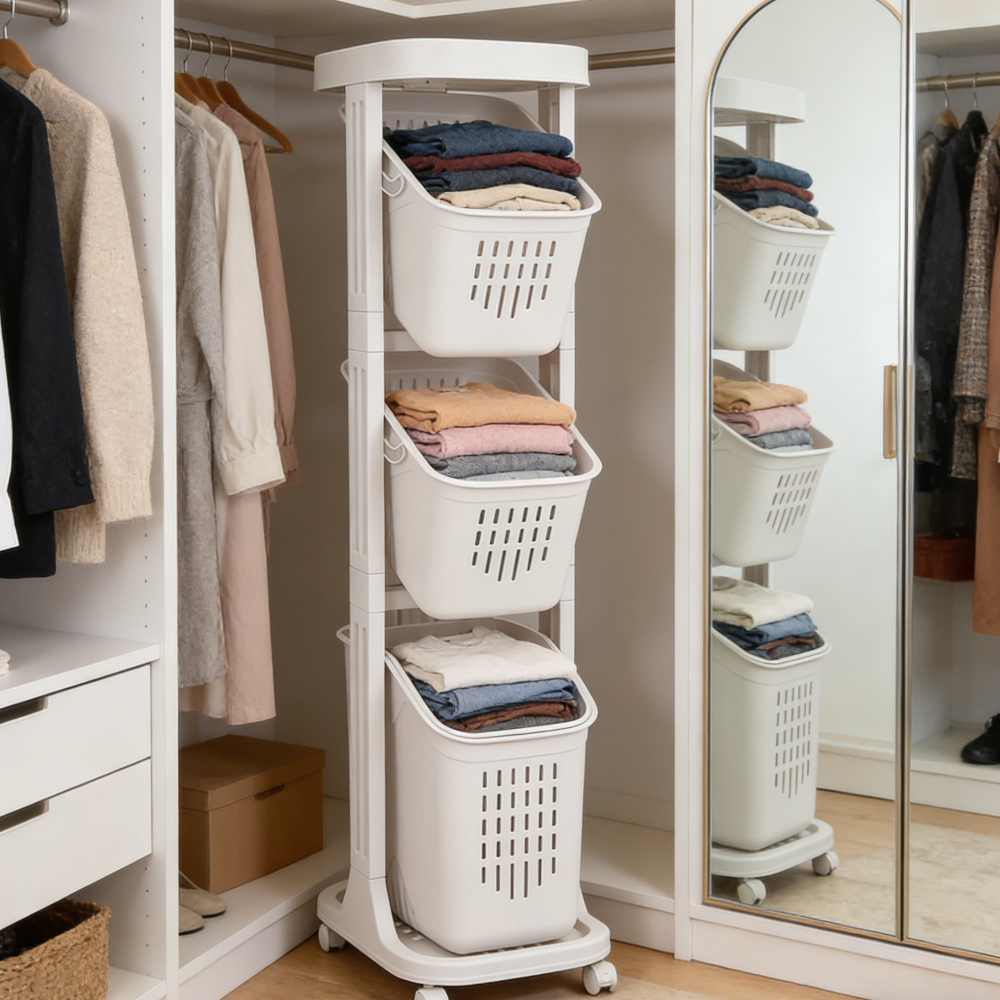 Four-Layer Plastic Narrow Storage Basket Trolley