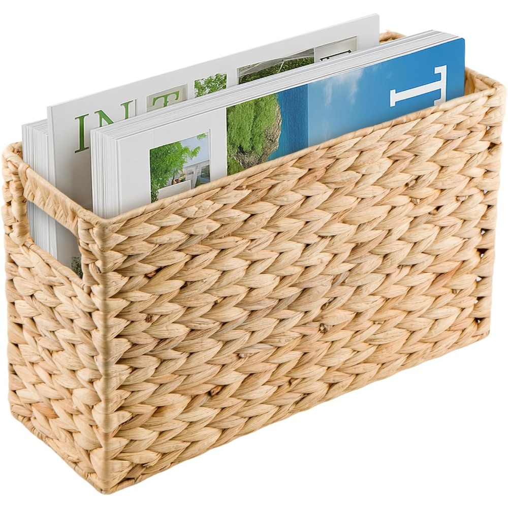 E-shop 39 × 14 × 24,7 cm Zeitschriftenhalter – Handgewebter, schmaler Aufbewahrungskorb aus natürlicher Wasserhyazinthe, Wäschekorb/Organizer für