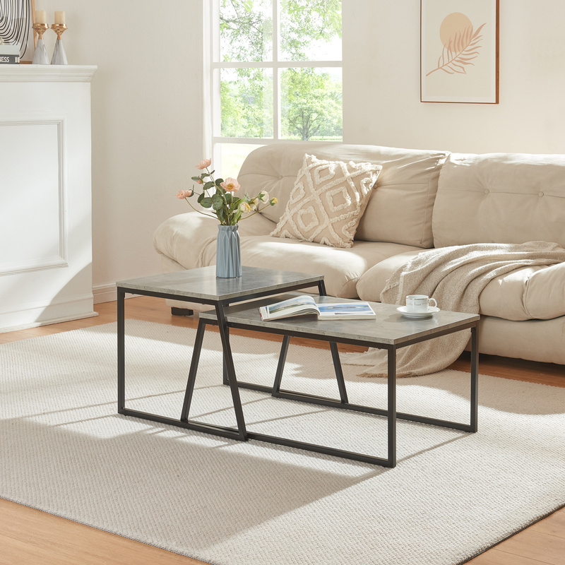 Sentence Table Hyllestad 2pcs Set Black/concrete Look