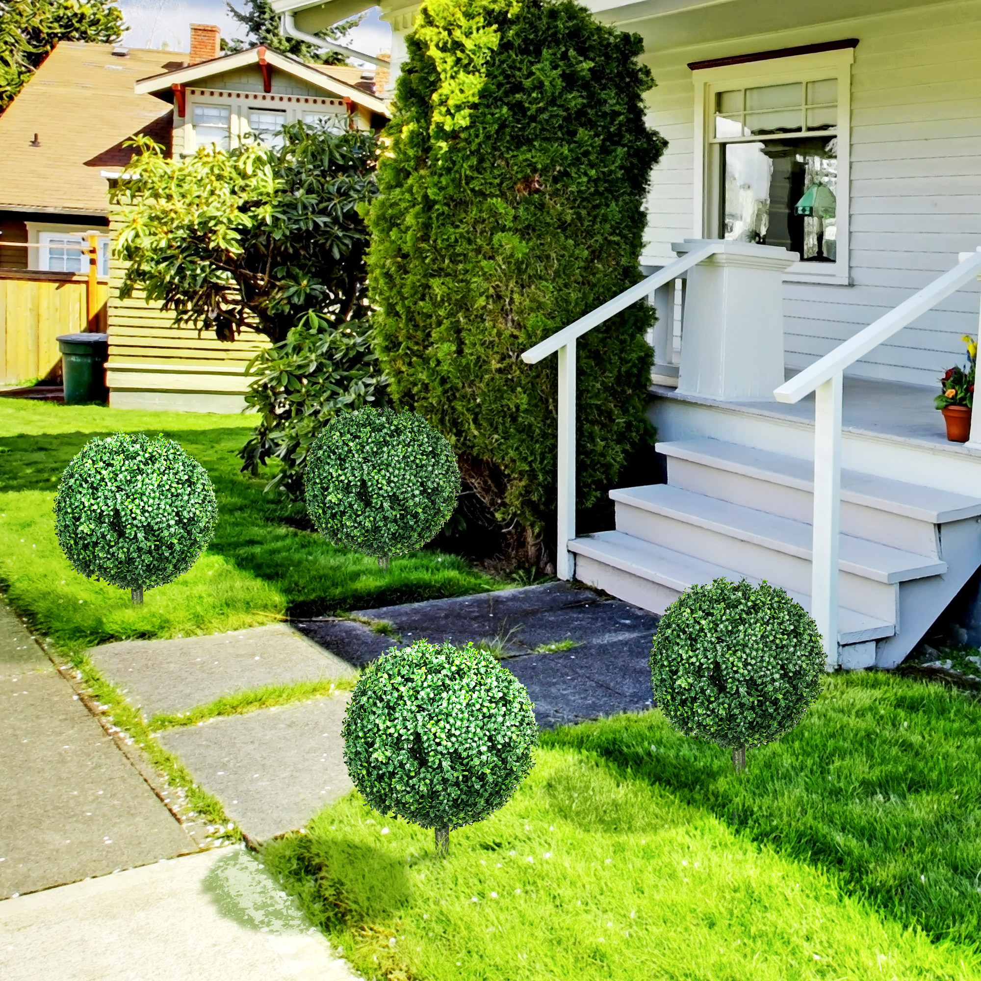 Image of 2-piece Set Artificial Boxwood Large 70 Cm Artificial Plant With Uv Protection, Lifelike Faux Plants With Ground Stakes For Living Room Bedroom Office Garden Modern Decoration