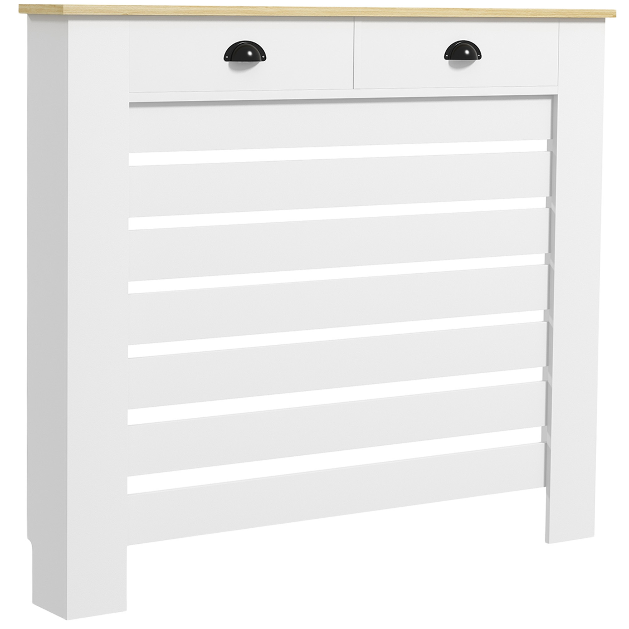 TEMU Cache-Climatiseur HOMCOM, Dissimulateur de Radiateur, Grille à Lattes Horizontale, avec 2 Tiroirs, pour Salon, Chambre, Couloir, en Bois, 111 x
