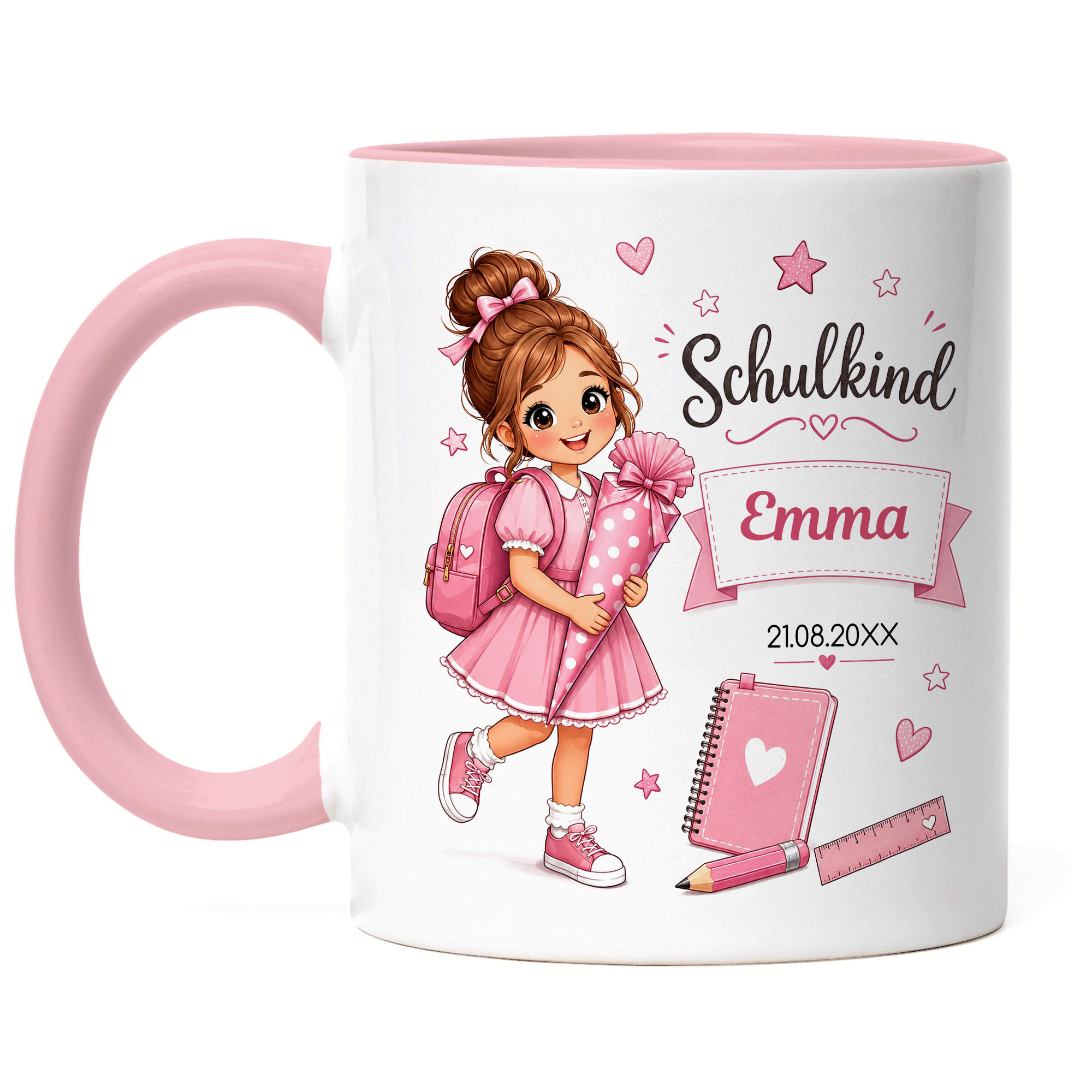 Personalized School Kid Mug With Girl Motif, Name, Date, Gift For Girls, Coffee Mug -