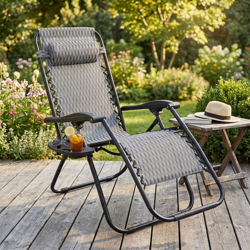 TEMU Garden Gravity Lounger With Position Adjustment, Comfortable And Practical, Ideal For The Garden, Terrace, Balcony, And Beach, With A Removable