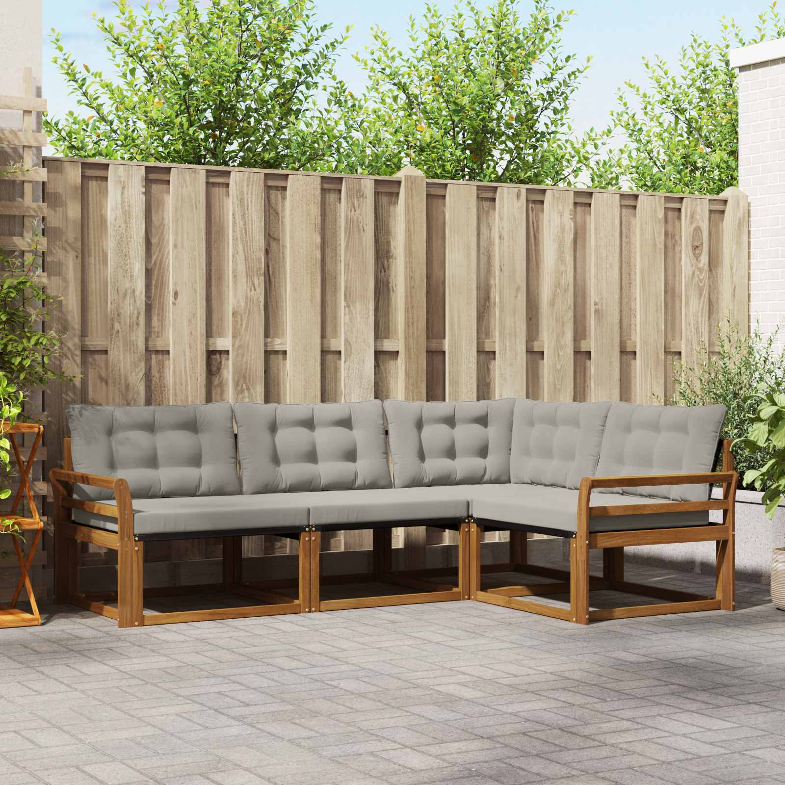 vidaXL Buiten bankenset met kussen 4 pcs en Lichtgrijs, Tuin Loungebank, Moderne Buiten Zitset, Meubilair, Comfortabel Voor in de Tuin