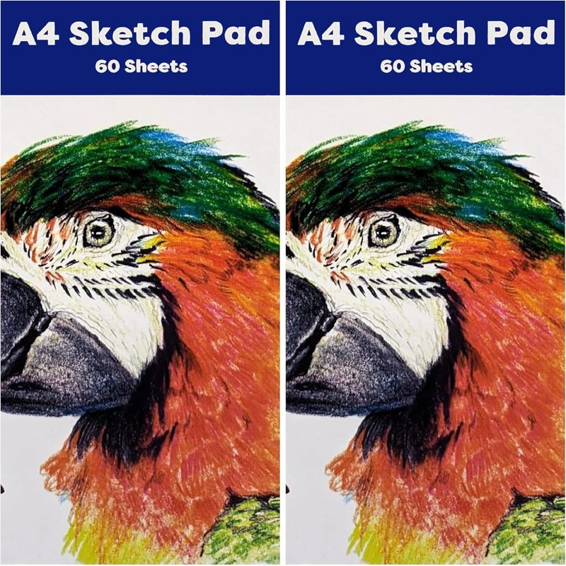 TEMU 2-pack A4 Sketch Pads – 60 Sheets Each (80gsm) – White Cartridge Paper For Pencils, Charcoal & Pastels – Portable Artist Sketchbooks