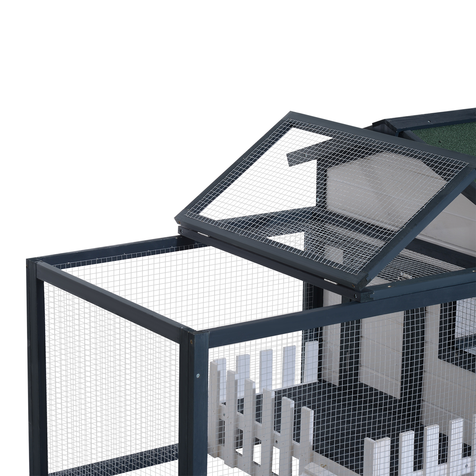 Pawhut Outdoor And Indoor Rabbit Hutch, Rabbit Cage with Waterproof Roof, House And Movement Area, Wooden Rabbit Hutch, 151X78X84.5 Cm, Green And White