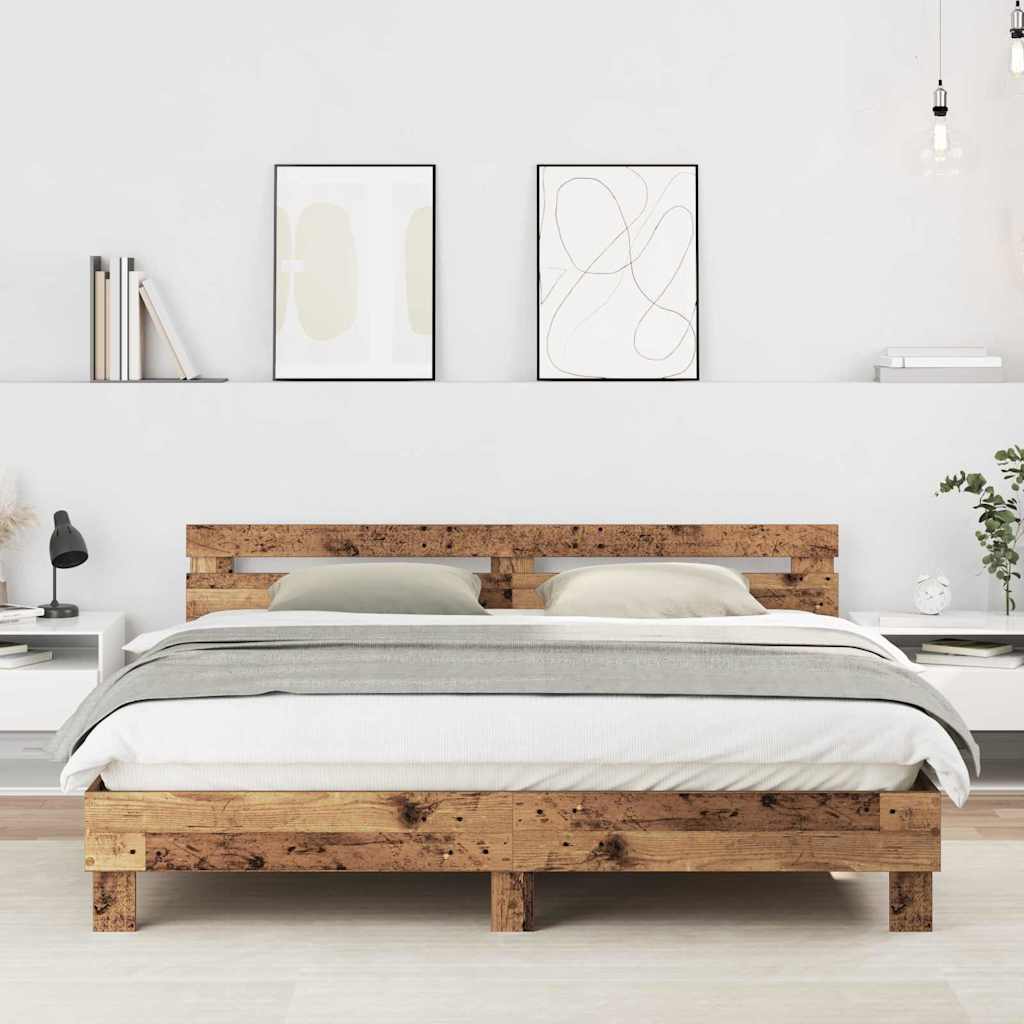 Image of Vidaxl Bed Frame With Headboard 203 X 185 X 70 Cm Wood Composite, Modern Bedroom Bed, Rectangular Frame, Durable Wood, , Perfect For Urban Spaces