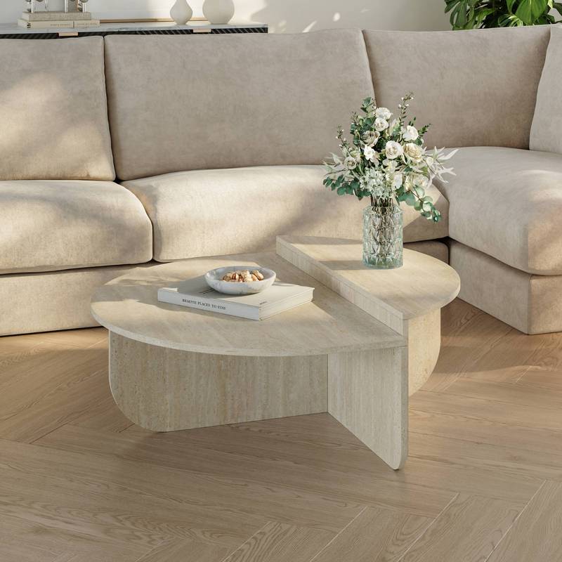 Coffee Table 'tondesdaslo' With Double Tabletop, Semicircular 90 X 90 X 35 Cm