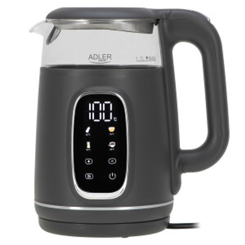 Adler Glass Kettle, Led Display, Temperature Control, 1.7l Gray/silver 2200w Ad 1305gs