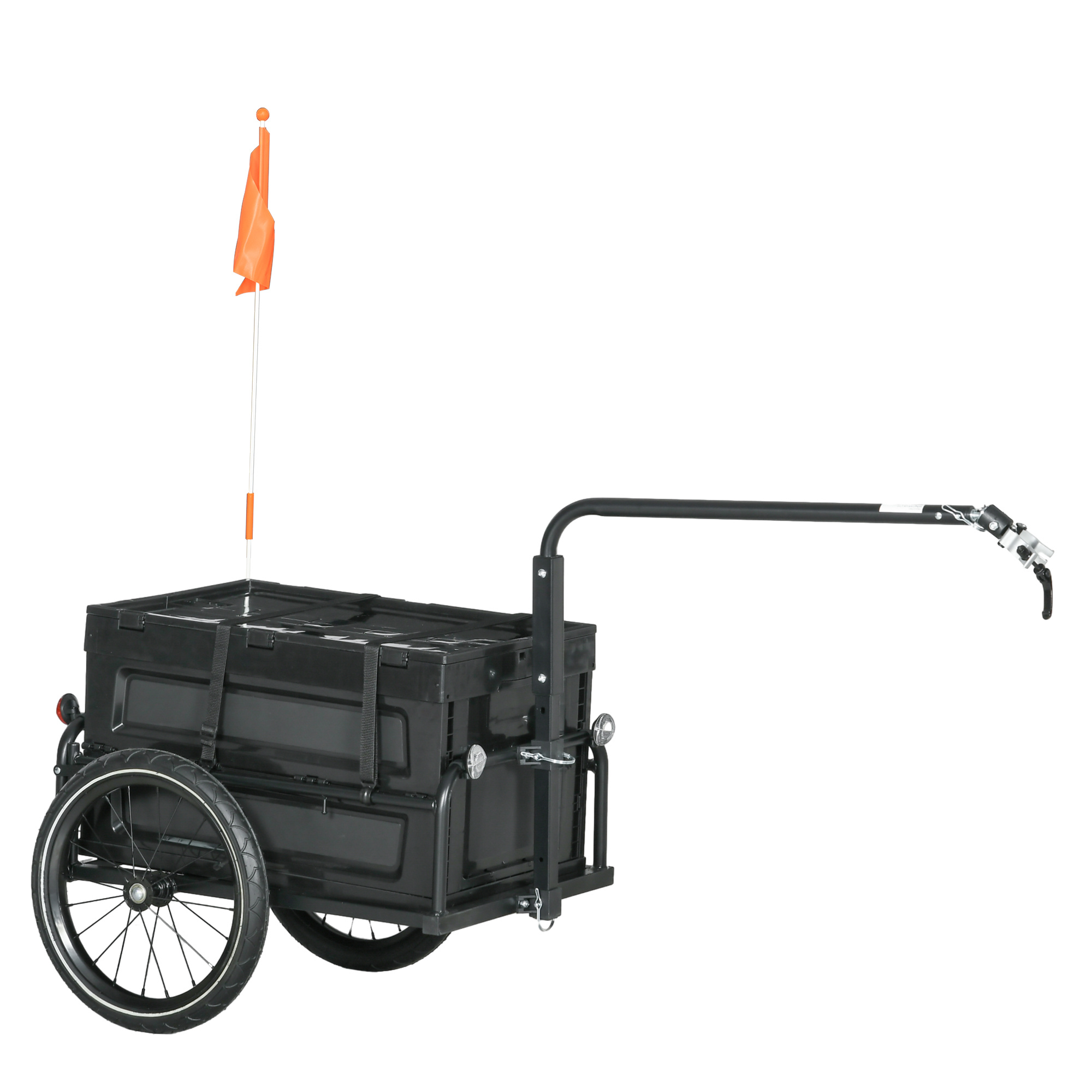 Image of Homcom Bicycle Trolley Trailer With Removable And Foldable 65l Storage Box, Tires And Safety Reflectors, Load Of 40kg, Black