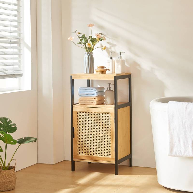 80x40x35cm Tervola Bathroom Cabinet With Bamboo/rattan Black