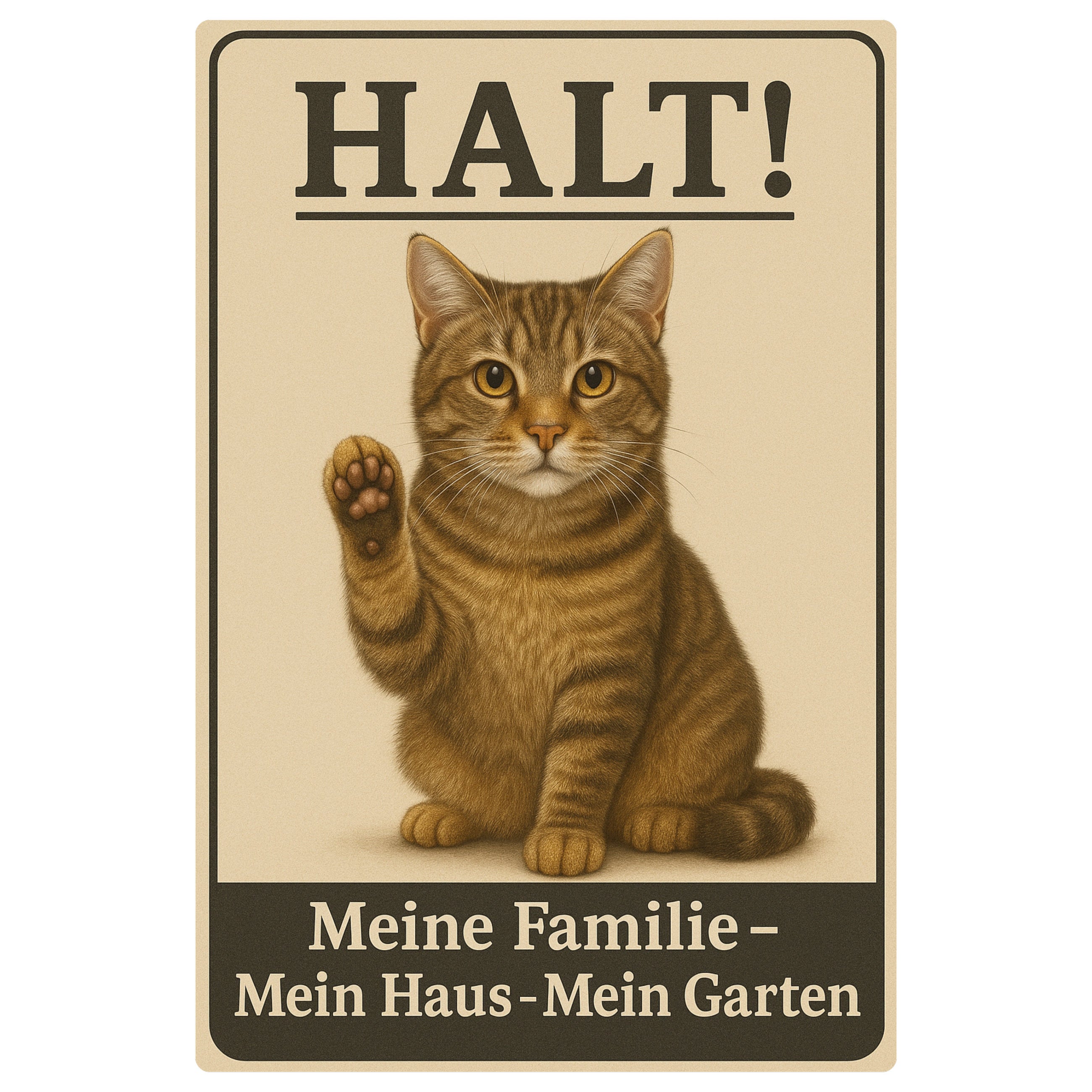Image of Metal Sign "stop! Cat" 20x30 Cm, Beige/brown - Weatherproof, , Pre-drilled Holes - Warning & Decorative Metal Sign With Cat - Funny Sign For House, Garden & Fence