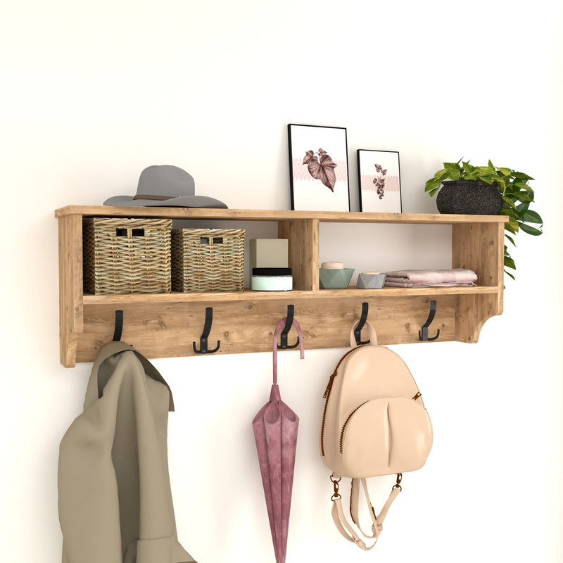 Åstorp Wall Coat Rack 120 X 22 X 37 Cm With 2 Storage Compartments, Hooks For Jackets, Coats, Scarves, Wall-mounted Hanging Shelf For Hallway, Bedroom, And Living Room In Colors