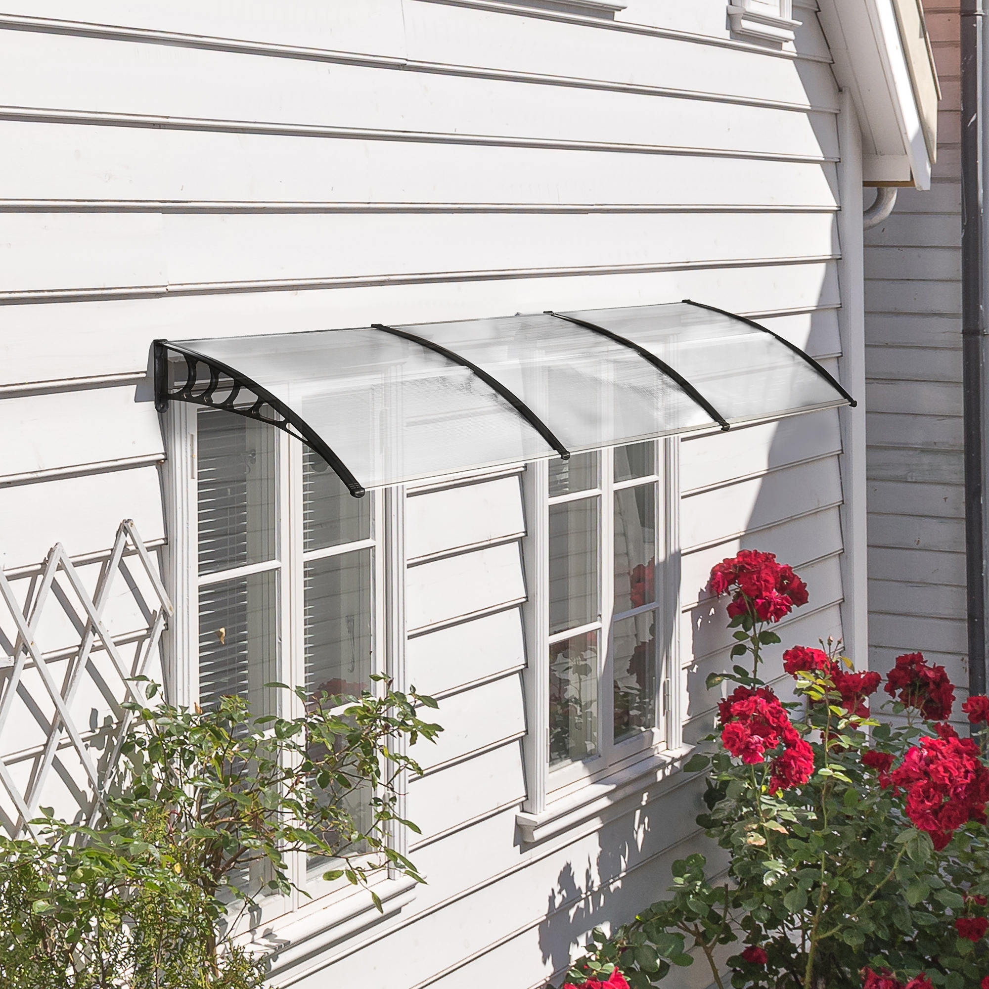 Image of Outsunny Canopy For Front Door Canopy 90 X 295 Cm, Pent-arched Canopy With Uv Protection, Front Door Roof Polycarbonate Sun Protection Rain Cover For Outdoor, White