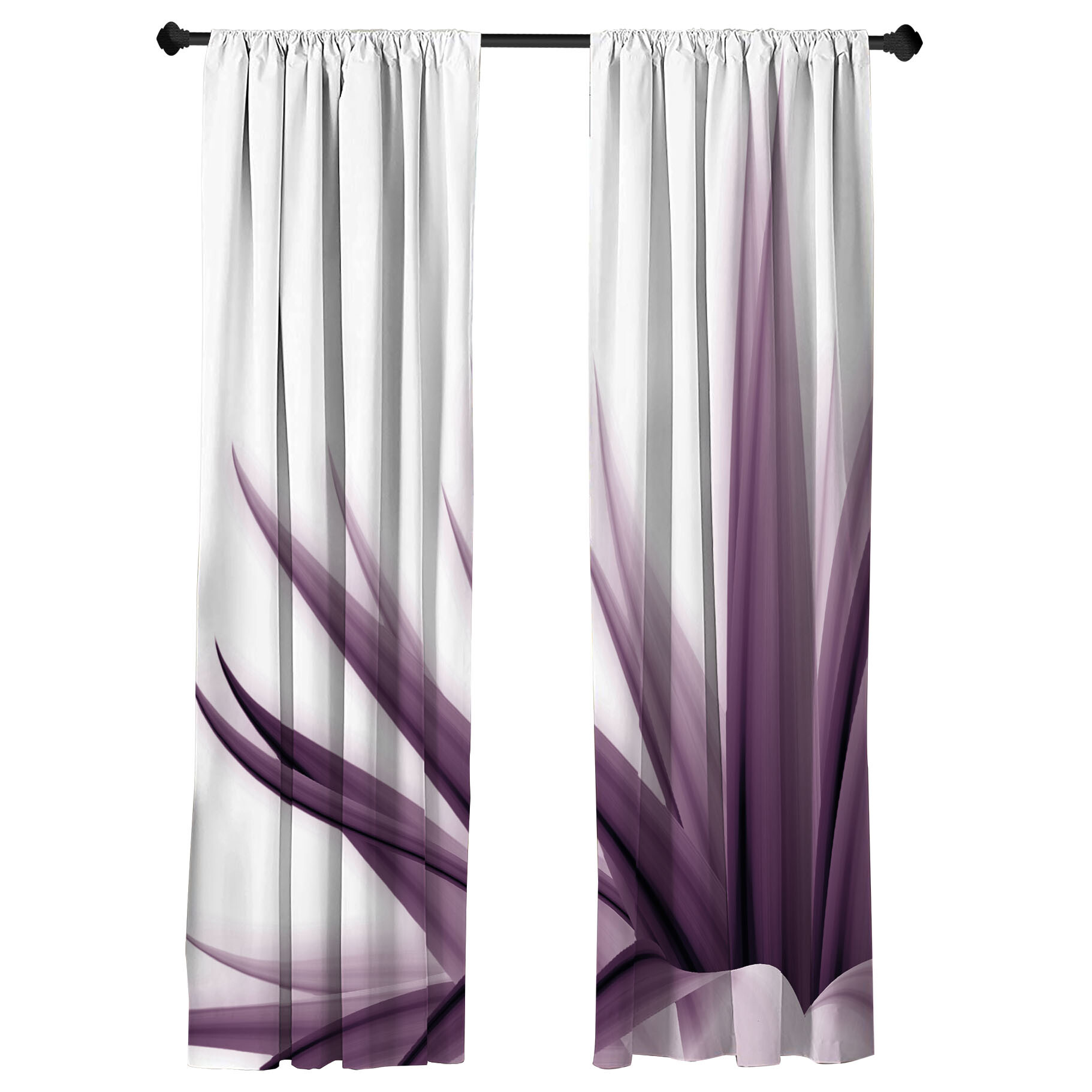 Flower Window Curtains, Ombre Leaves Watercolor Art, Light Decorative 2-panel Set With Rod Pocket, 2pcs 150 Cm X 245 Cm, Eggplant Purple