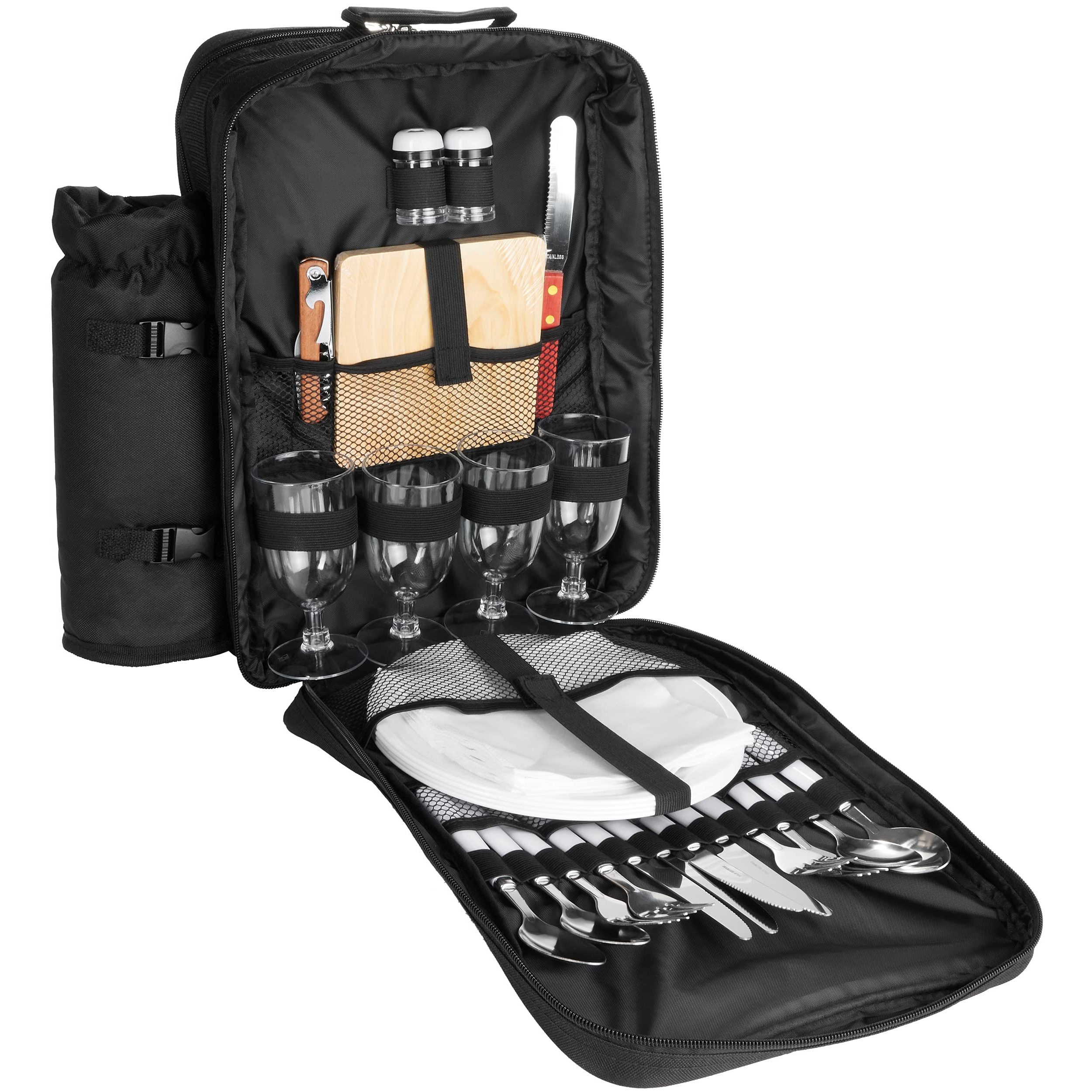 Brubaker Picnic Backpack For , Black, 30 X 39 X 21 Cm - Includes Cooler Compartment + Detachable Insulated Bottle Holder
