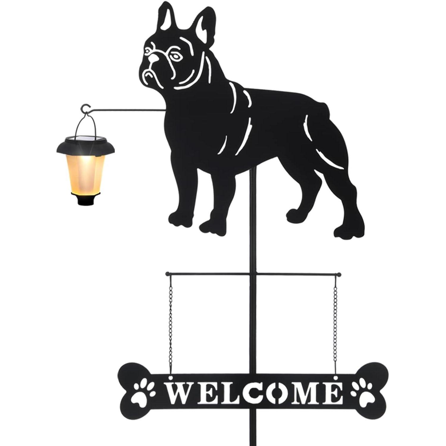 TEMU Taylor & Brown Solar French Bulldog Garden Stake With Lantern Light – Decorative Yard, Lawn, Patio, Pathway Welcome Sign