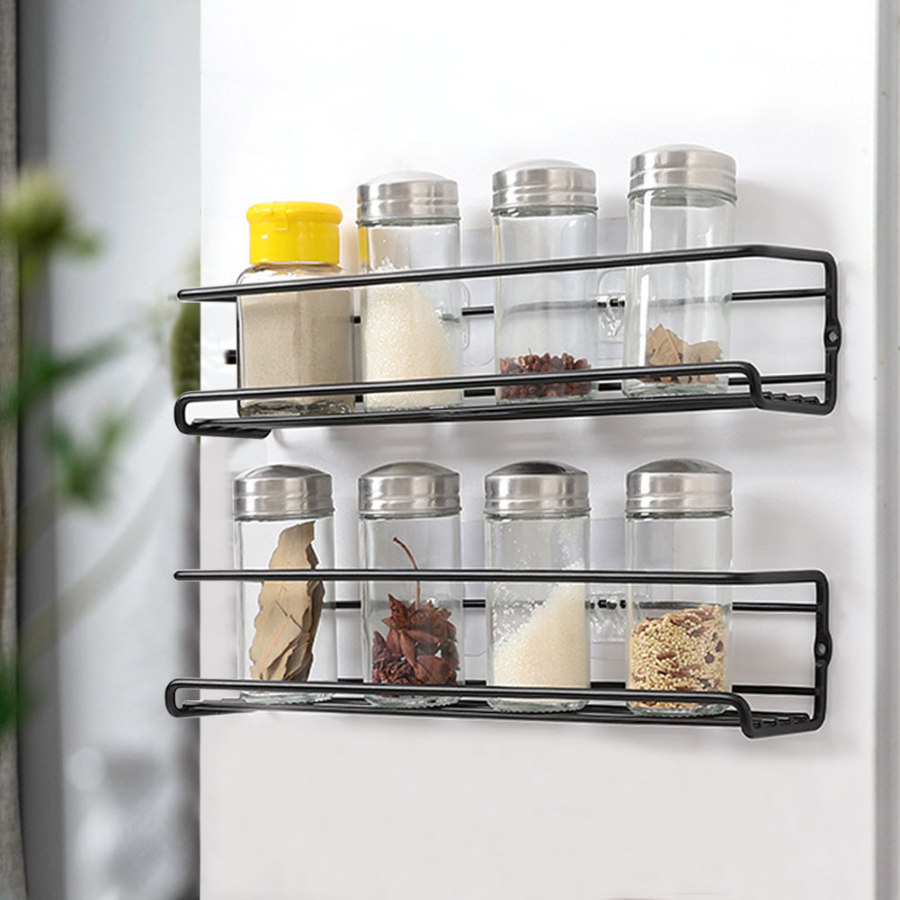 TEMU 2pcs, Kitchen Seasoning Storage Rack, Bathroom Non Perforated Storage Rack, Metal Seasoning Rack, Wall Mounted Storage Rack, Seasoning Storage