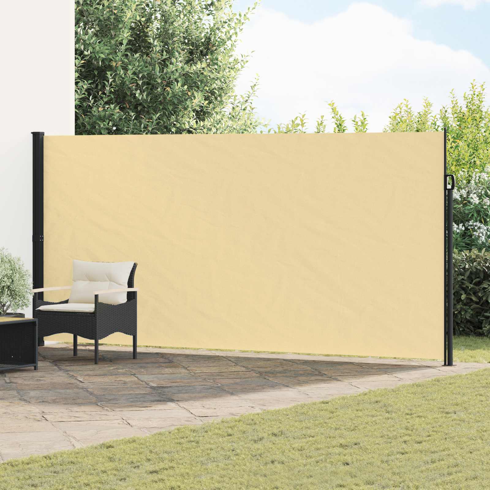 Retractable Side Awning 500 X 220 Cm Polyester Rectangular, Modern, Rectangular Awning For Outdoor, Privacy Screen, Garden Divider, Sun Protection, Wind Protection