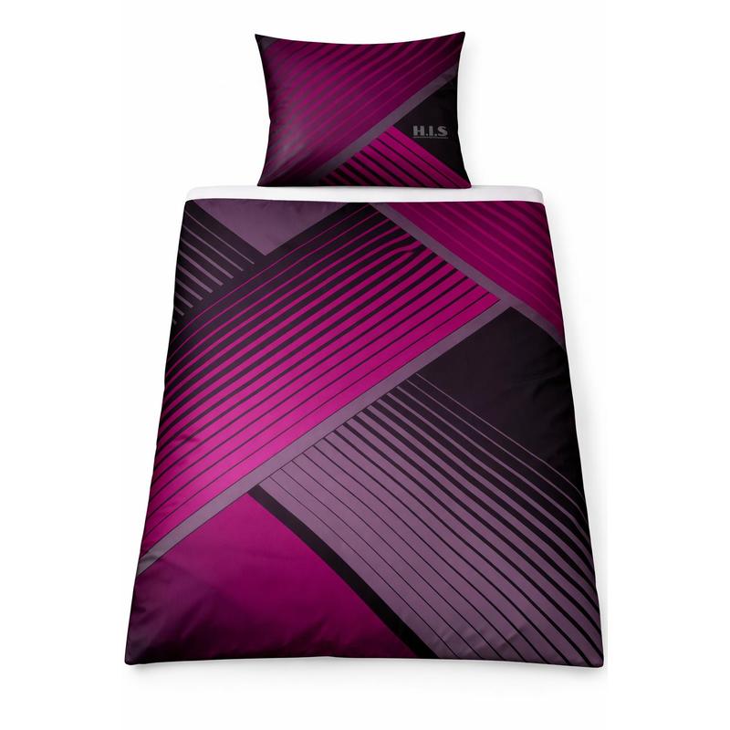 Image of 2-piece Beaver Winter Bedding Set, 155x220 + 80x80 Cm, Magenta Stripes, 100% Cotton, Oversized