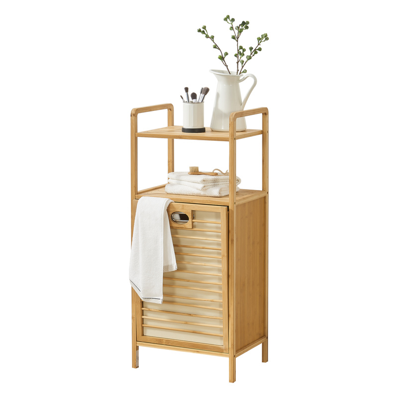 Laundry Rack Rendalen Bamboo 40x30x95 Cm Bathroom Cabinet Laundry Collector Removable Laundry Bag Fleece Foldable Collapsible