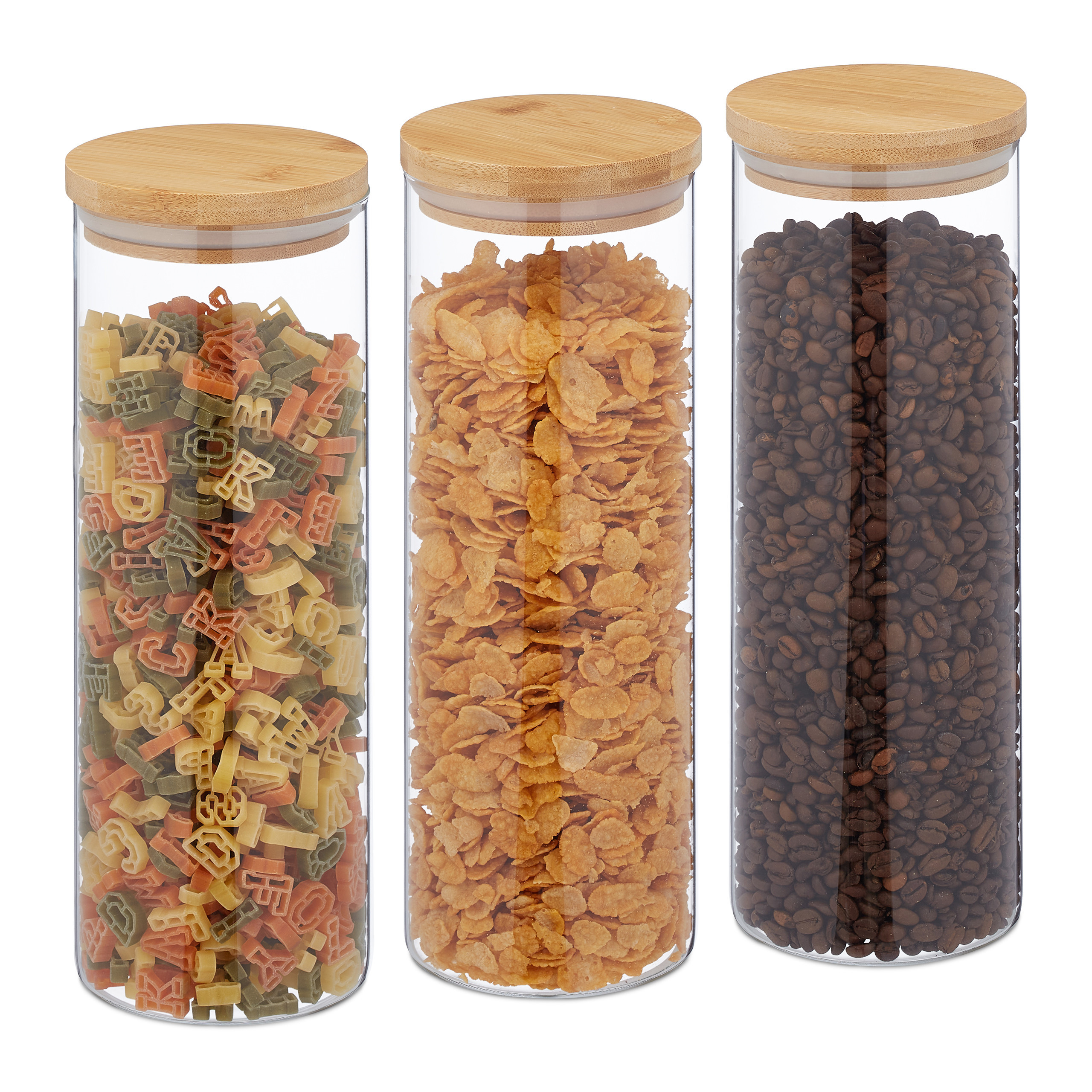 E-shop 3 x Vorratsglas in Transparent/ Natur - 1600 ml