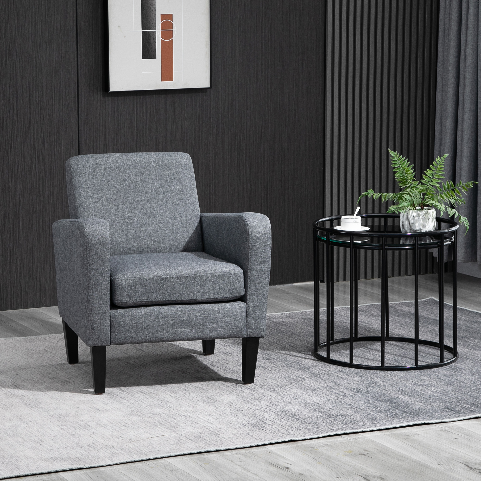 Image of Single Armchair Relax Armchair Armchair Upholstered Armchair Wooden Feet Linen Fabric Light Grey 66 X 72 X 74 Cm