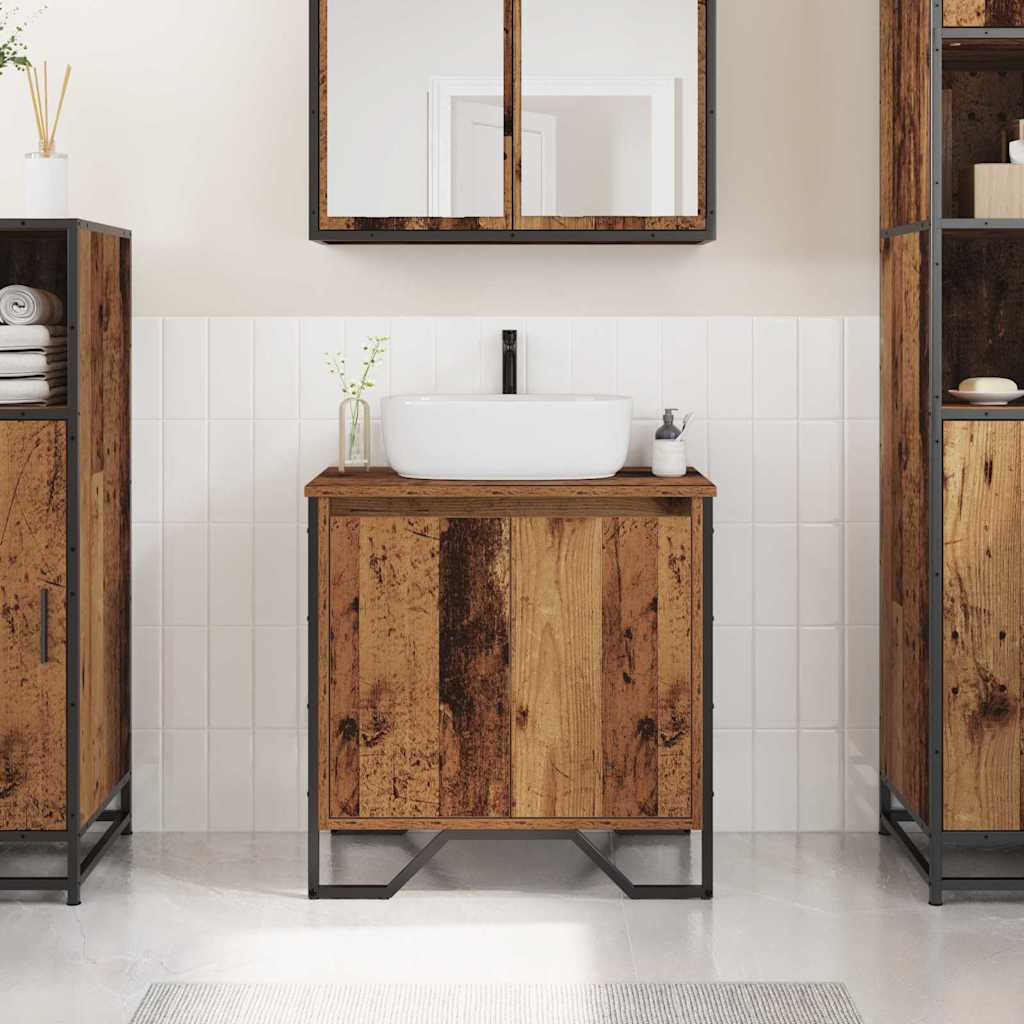 Image of Vidaxl Bathroom Cabinet Old Wood 60x35x50 Cm Stylish Storage With Rustic Surface Compact Furniture 60 Set Long-lasting In Style