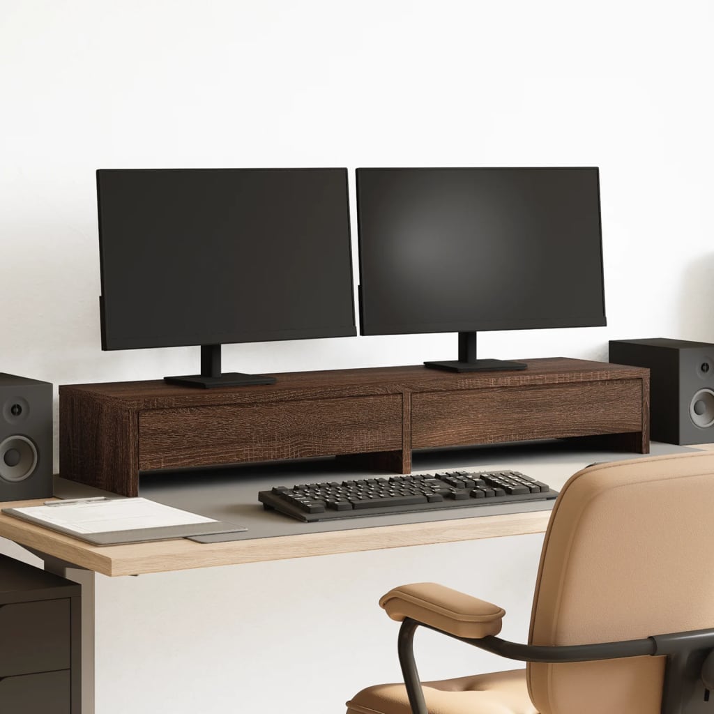 Monitor Stands with Drawers in Oak Optic 100X27X15 Cm