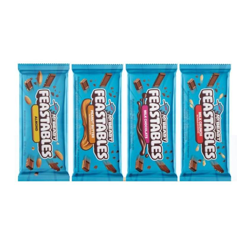 Image of Mr Beast Chocolate Bars | 4-pack: Peanut Butter, Milk Chocolate, Milk Crunch & Almond | 4 X 60g | Premium Ingredients & Irresistible Flavor