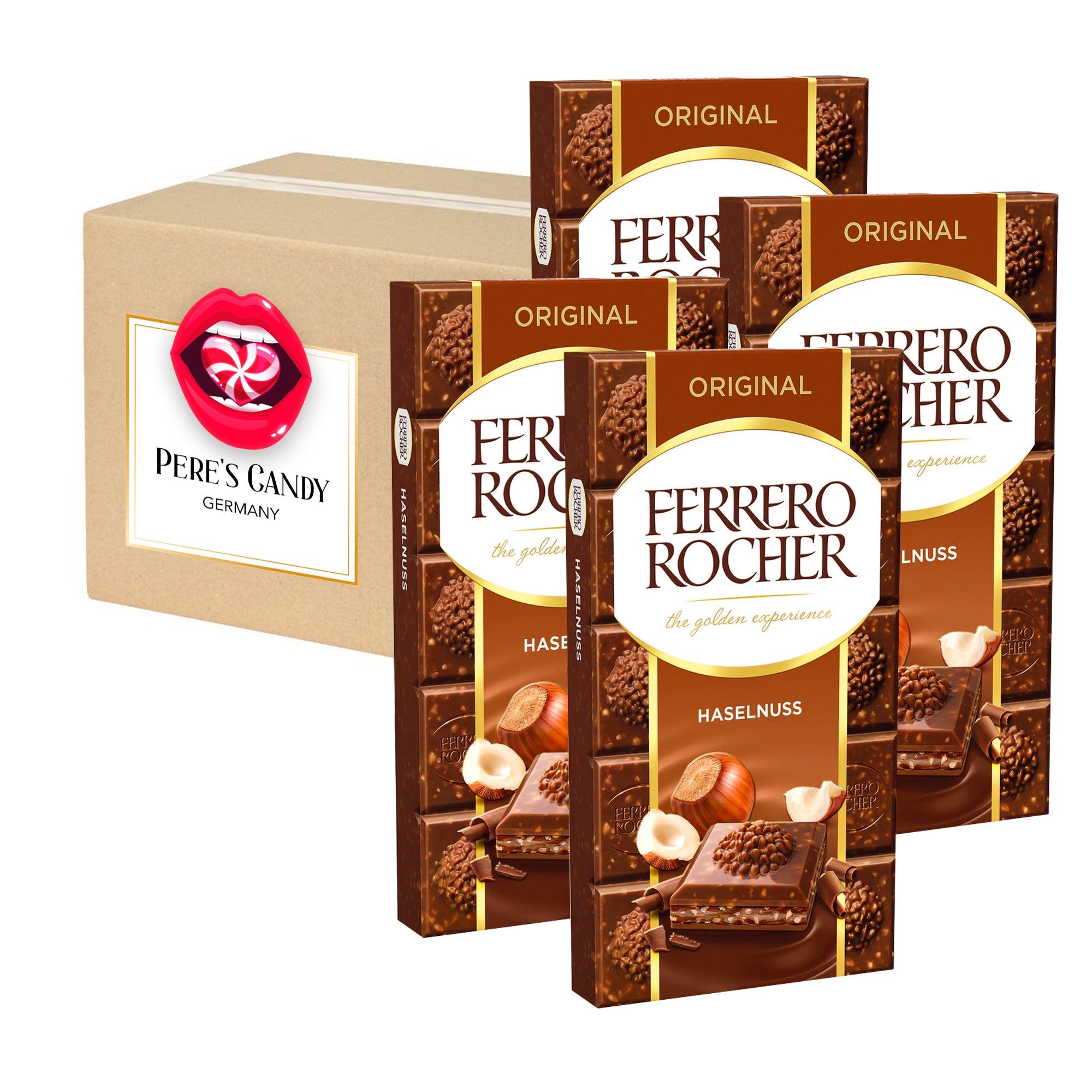 Image of Ferrero Rocher Original Table 4 X 90g - Table Made Of Whole Milk Chocolate With A Hazelnut Cream Filling And Chopped Hazelnuts 360g
