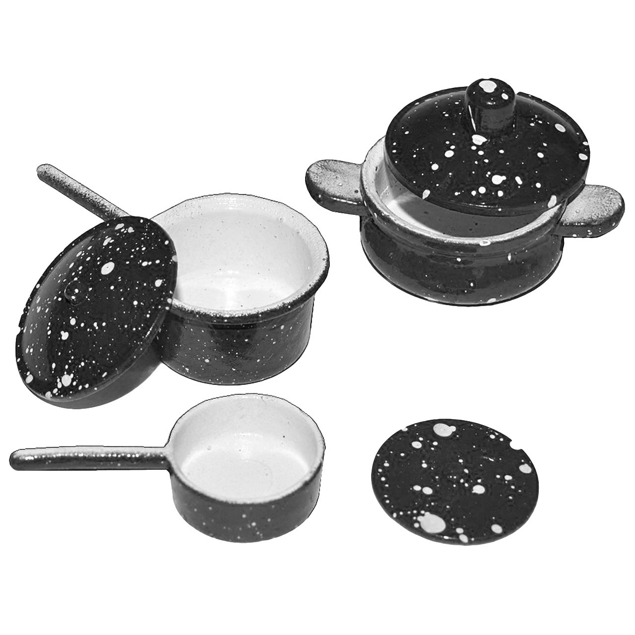 6-piece Miniature Pot Set - Pot, Crucible, Pan With Lid - Cast Iron/metal - Scale 1:12 - For Dollhouse - Black - Cooking Pots For Dollhouse Kitchen