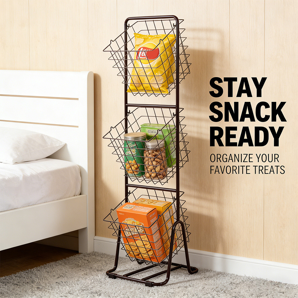 TEMU Snack Storage Basket, Tall Kitchen Storage Rack & Produce Organizer, Floor-standing Fruit & Vegetable Shelf, Home Organization Trolley