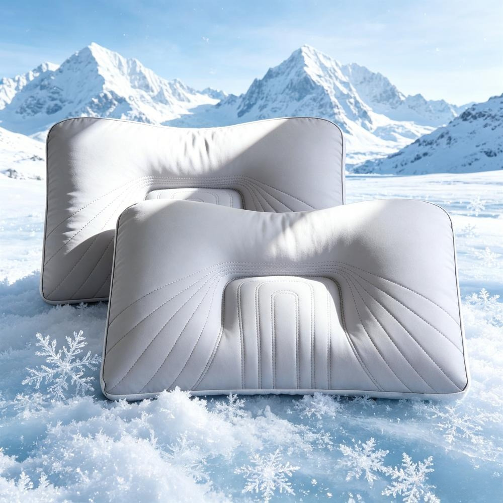 Image of 2pcs Cool & Breathable Pillows With Ergonomic Neck Support, Machine Washable, Ideal For Hotels, Home & Travel, Great Gift For All Sleep (back, Stomach, Side), Grey, 74x48cm