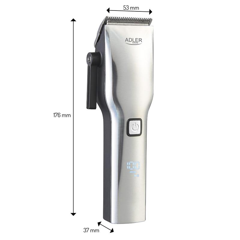 Image of Professional Hair Clipper Adler Ad 2850 Stainless Steel Blade, 210 Minutes Of Work 8 Comb Attachments! Led Display, Usb-c Charging And Precise Adjustment 0.8-25 Mm