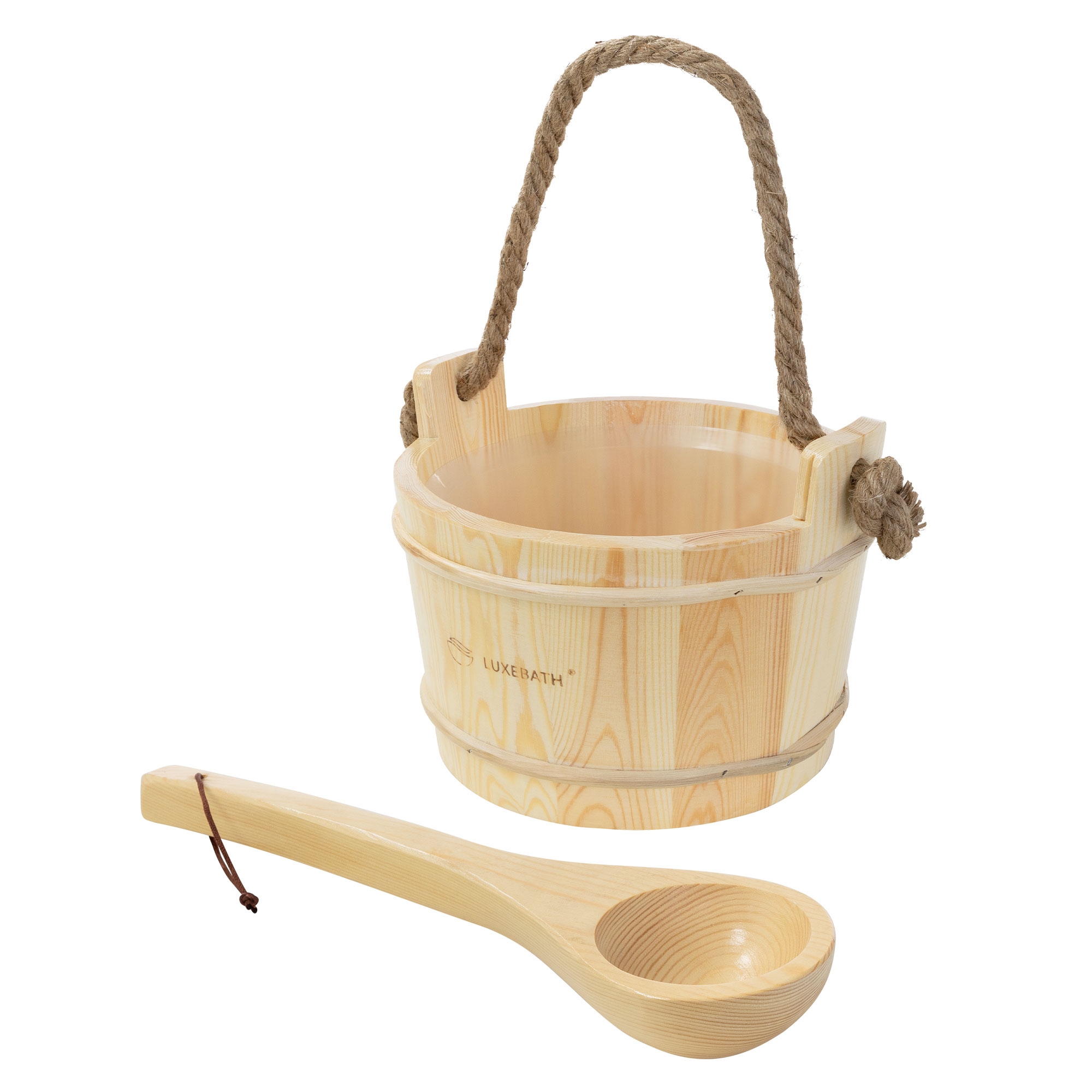 TEMU Luxury Bath Sauna Accessory Set Made Of Solid Pine Wood, 2pcs Sauna Set, Pouring Bucket With Plastic Insert & Scoop, Sauna Bucket 4l With Rope