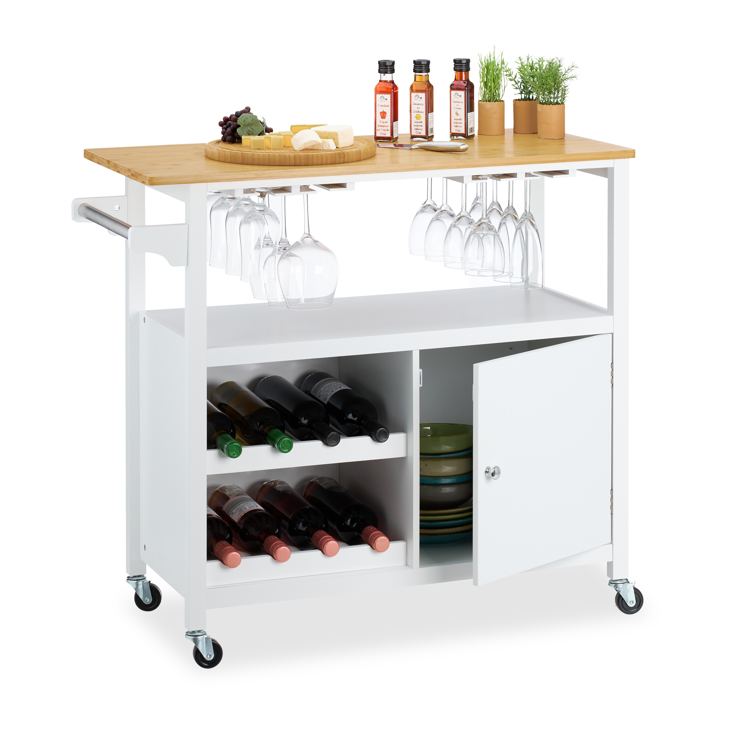 Kitchen Cart In White/natural - (w)92 X (h)83 X (d)40 Cm